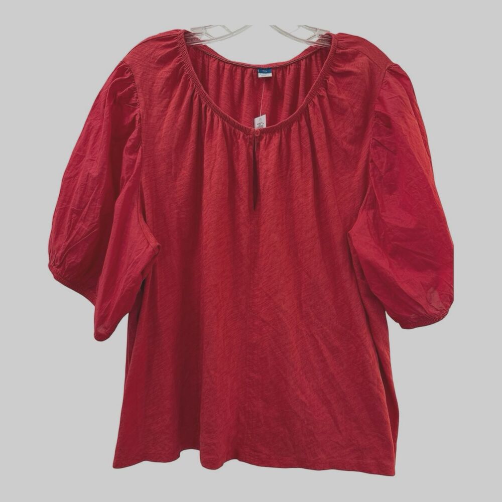 Old Navy Womens Blouse Bohemian Peasant Keyhole Neck Size XXL Cherry Tomato NWT